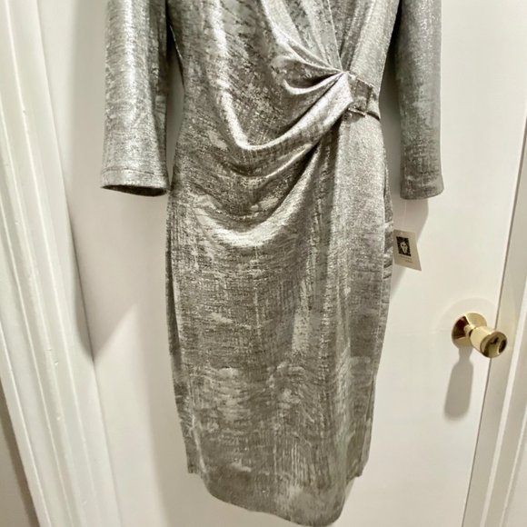 (4) Anne Klein Minimalist Quiet Luxury Retro 20s Drape Faux Wrap Midi Dress 10 - Picture 5 of 10